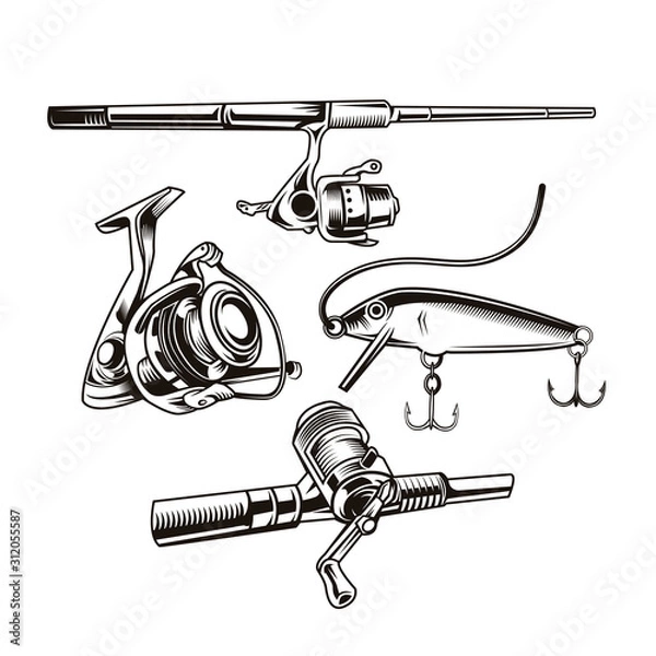 Obraz set of fishing equipment vector illustration design