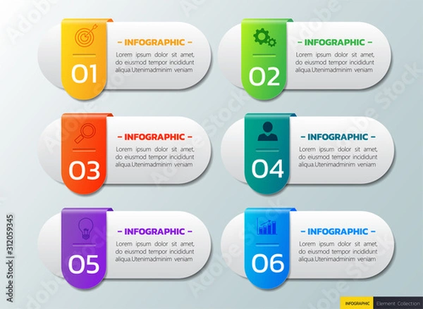 Fototapeta Infographics design with 6 options template.