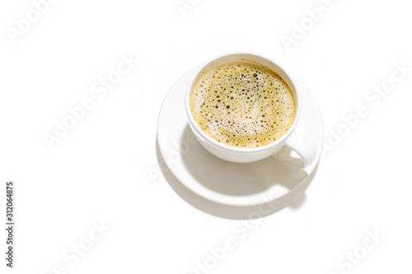 Fototapeta  Flatlay with cofee cup on white background