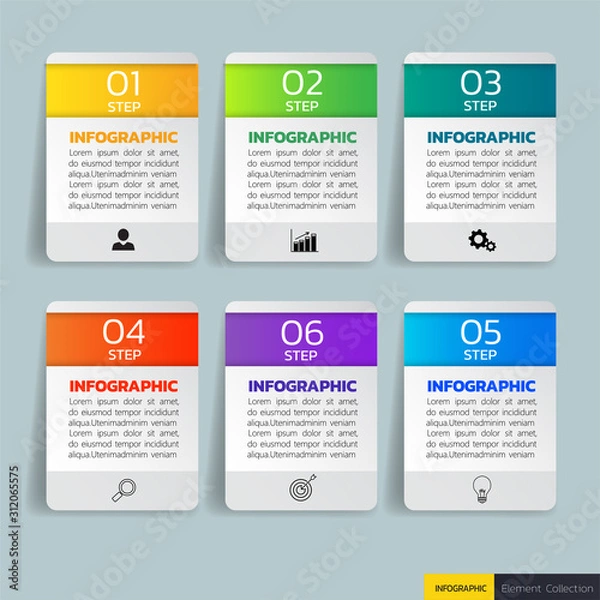 Fototapeta Modern Infographics design template 6 options process. vector design.