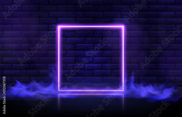 Fototapeta abstract futuristic background of square neon frame and smoke