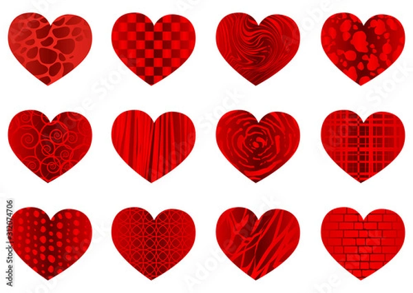 Fototapeta Set of red valentine hearts.  Design elements for Valentine's day. Vector illustration.