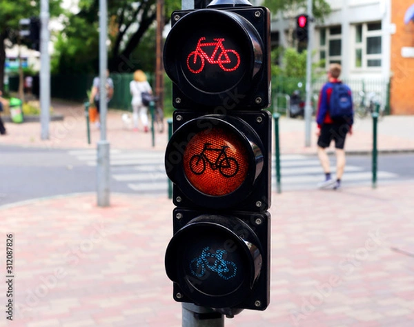 Obraz bicycle traffic lights on road