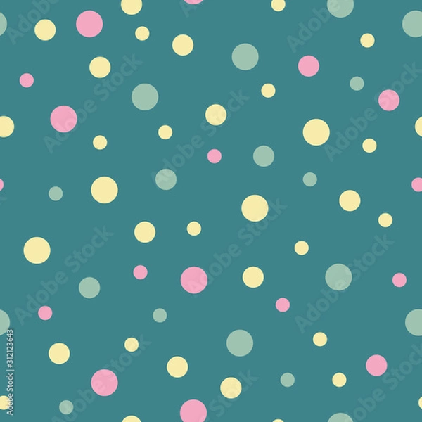 Obraz Vector seamless pattern pastel rainbow with green, pink, yellow polka dots and green background