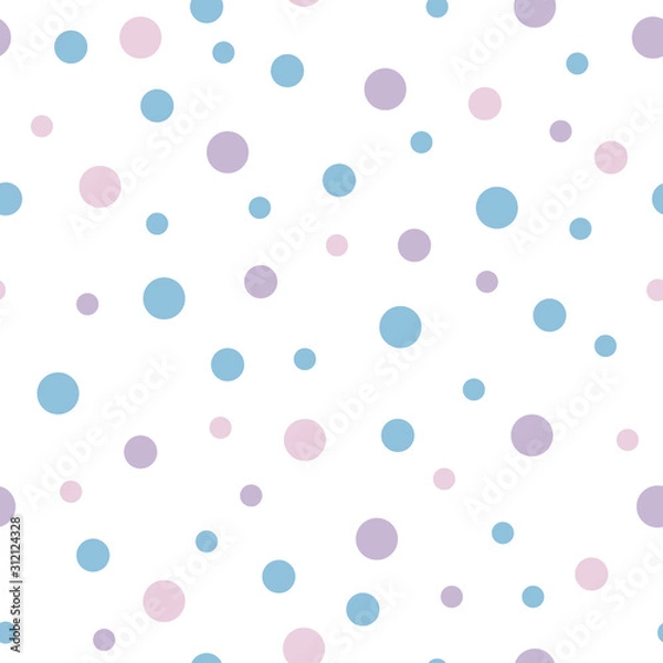 Obraz Vector seamless pattern pastel rainbow with purple, pink, blue polka dots and white background