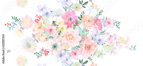 Fototapeta Watercolor flower, background pattern, wallpaper design