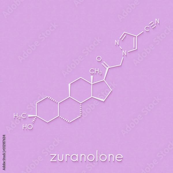 Fototapeta Zuranolone drug molecule. Skeletal formula.