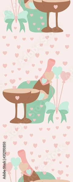 Fototapeta Vertical border with champagne and hart balloons