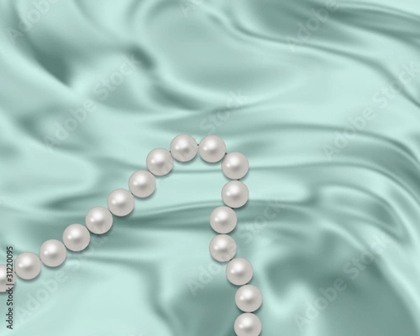 Obraz Жемчужное ожерелье на голубой шелковой ткани