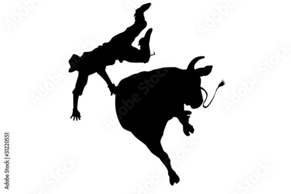 Obraz bull riding black silhouette isolate