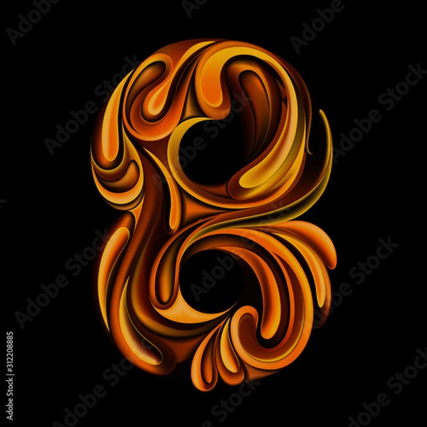 Fototapeta Vector number 8 in the style of liquid gold. Element for decorating a holiday card.