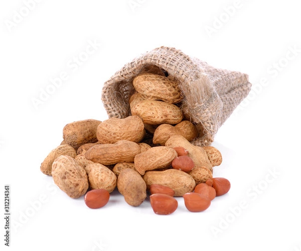Fototapeta Dried peanuts on white background