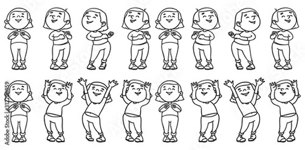 Fototapeta Collection of dancing teenager icons. Animation sprite set frame loop. Dance. Music. Flat cartoon style. Simple design. Vector