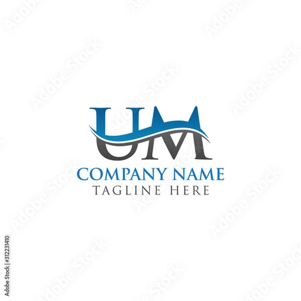 Fototapeta Swoosh Letter UM Logo Design Vector Template. Water Wave UM Logo Vector.