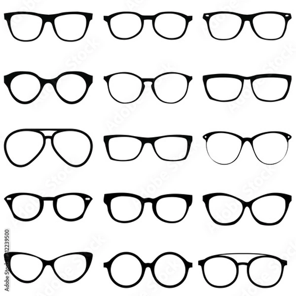 Fototapeta Black silhouettes of different eyeglasses vector icons on a white background