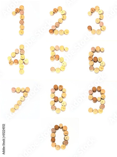 Obraz Numeri 0-9 in tappi sughero usati