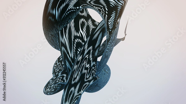Fototapeta Abstraktes 3D Muster in Schwarz/Weiß | Fraktale Grafik Serie | 3D Illustration in 8K
