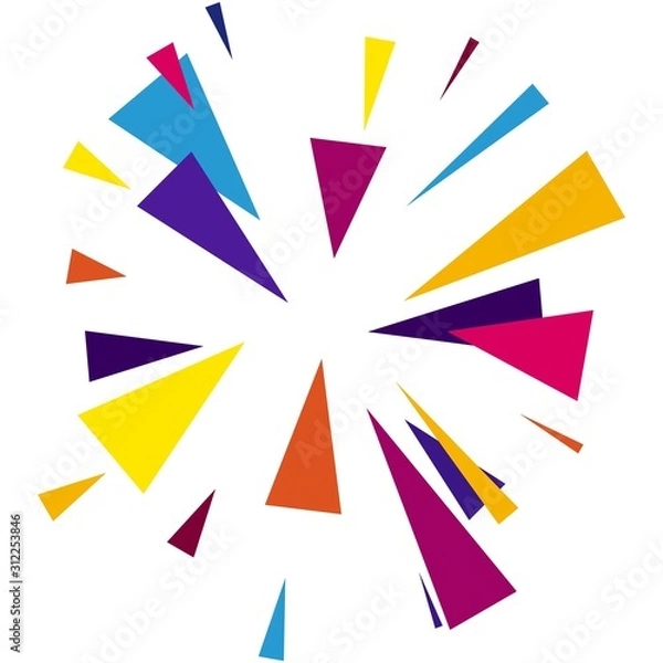 Obraz Abstract background template.Exploding from multi-colored triangles. Colored triangles on a white background. Dynamic colorful backdrop. Vector illustration.