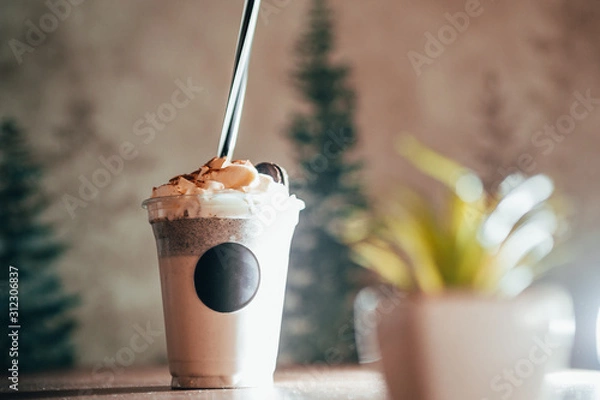 Obraz milk shake with cookie close up