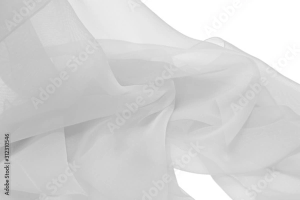 Fototapeta White chiffon lightweight fabric on an isolated background