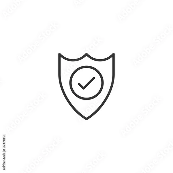 Fototapeta Shield with check mark icon in flat style. Protect vector illustration on white isolated background. Checkmark guard business concept.