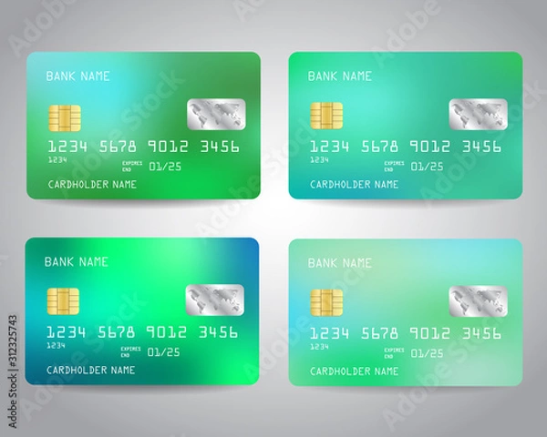 Fototapeta Credit cards set with colorful abstract design background