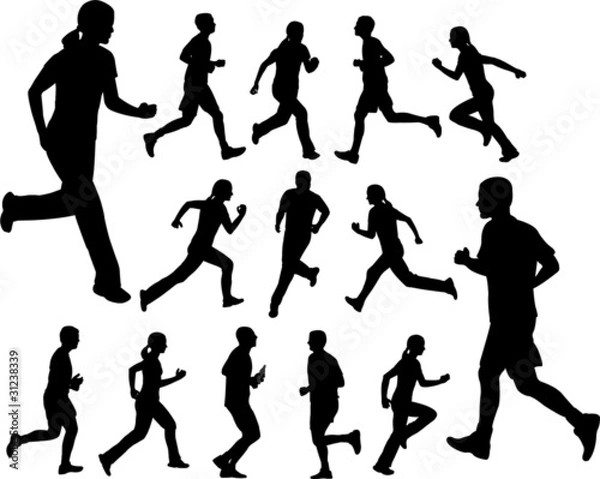 Fototapeta people running silhouettes - vector