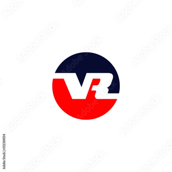 Fototapeta Initial letter V R logo template with bold sporty font and circle negative space icon in flat design monogram illustration