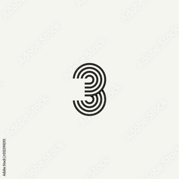 Obraz 3 logo. Abstract letter 3 logo design. Line creative symbol. Logo branding. Universal vector icon - Vector