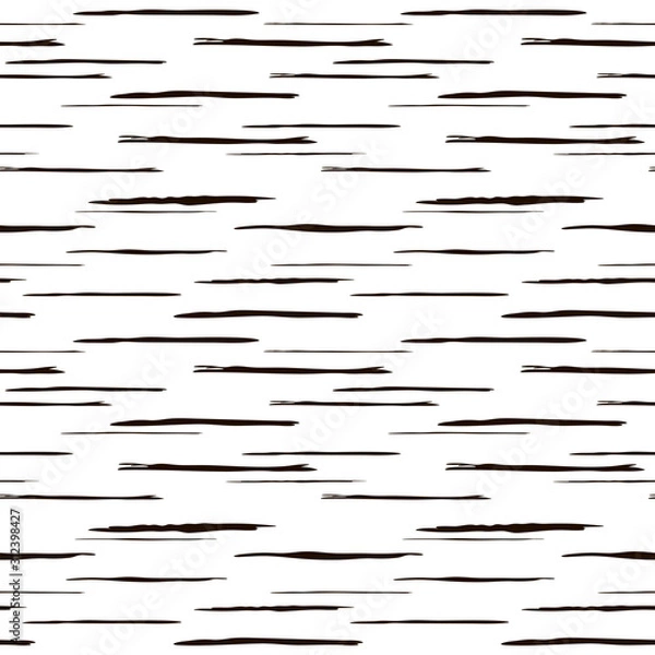 Fototapeta Seamless vector simple pattern with black stripes of birch bark lines on a white background.