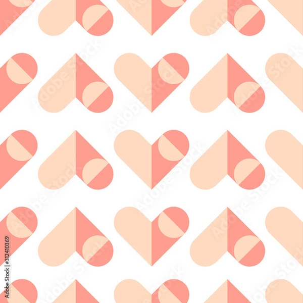 Fototapeta Seamless vector pattern of abstract geometric shapes hearts in pink color for backgrounds and design.