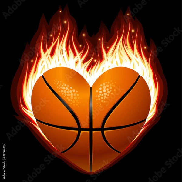 Obraz Vector basketball on fire in the shape of heart