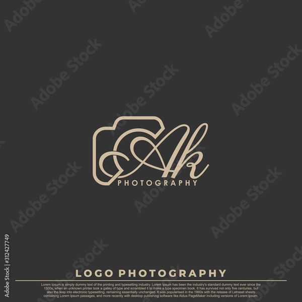 Obraz Initial Letter AK with camera. Logo photography simple luxury vector.