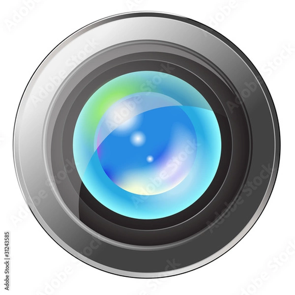 Fototapeta Camera lens with  reflection of sky isolated