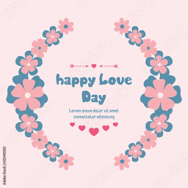 Obraz Unique Pattern of leaf and peach flower frame, for happy love day greeting card template. Vector
