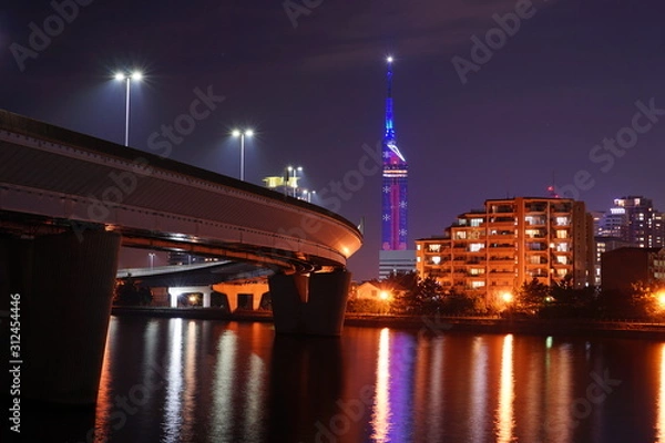 Fototapeta 福岡シーサイドももちエリア風景夜景