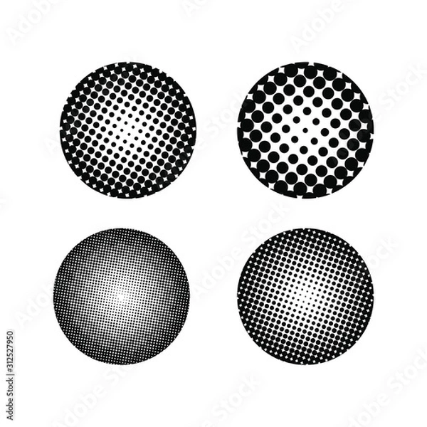 Fototapeta Halftone effect set. Different gradient circles in halftone effect
