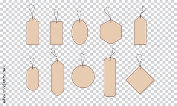 Fototapeta Vector set of labels template shopping labels. Blank, discount and price tags on paper. vector illustration