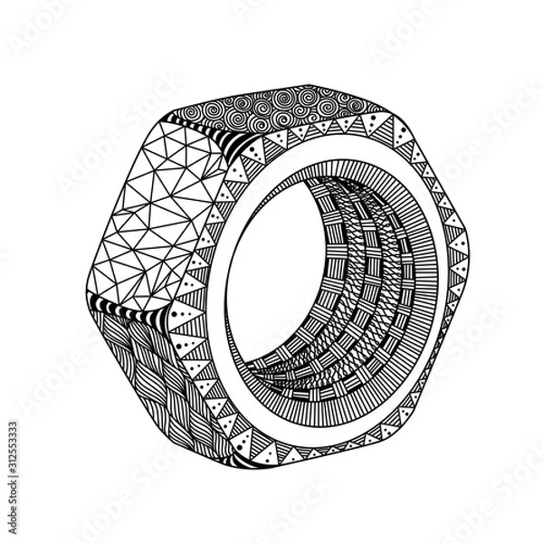 Obraz Śruba żeńska w stylu zenart, czarno-białe wzorzyste, grafika ścienna, do druku, doodle, zentangle