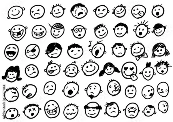Obraz doodled funny stick figure faces
