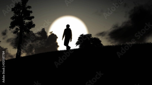 Fototapeta Man Walking At Sunset 3D Rendering