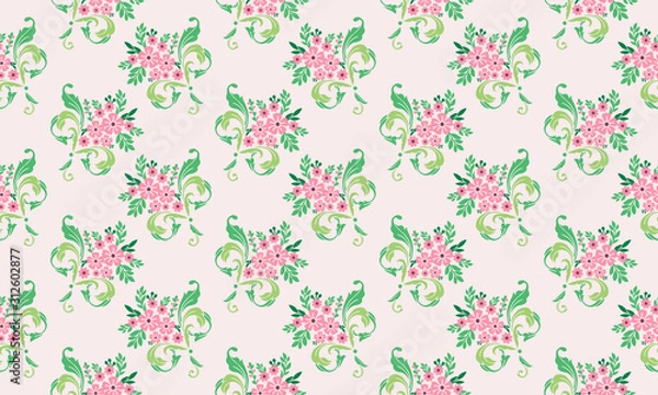Obraz Seamless valentine flower pattern background, with leaf and beautiful flower drawing.