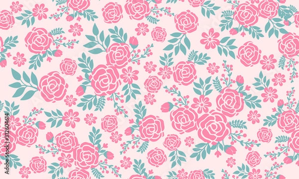 Obraz Beautiful pink flower for valentine, with elegant leaf and floral pattern design.
