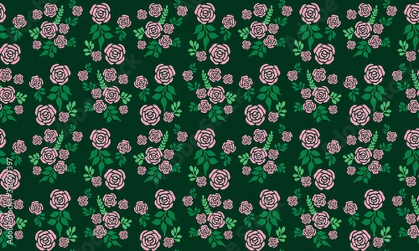 Fototapeta Valentine floral pattern background, with beautiful pink rose and unique pattern leaf design.