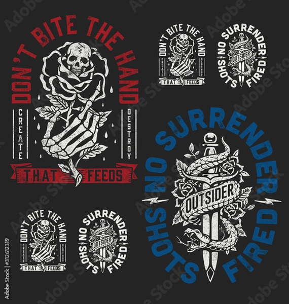 Fototapeta Zestaw dwóch wyrazistych projektów graficznych w stylu tatuażu na t-shirty lub inne towary