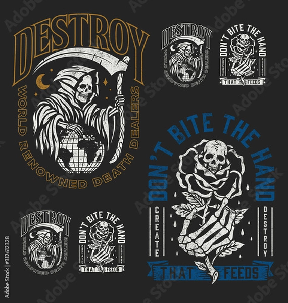 Obraz Zestaw dwóch odważnych projektów graficznych w stylu tatuażu na t-shirty lub inne towary