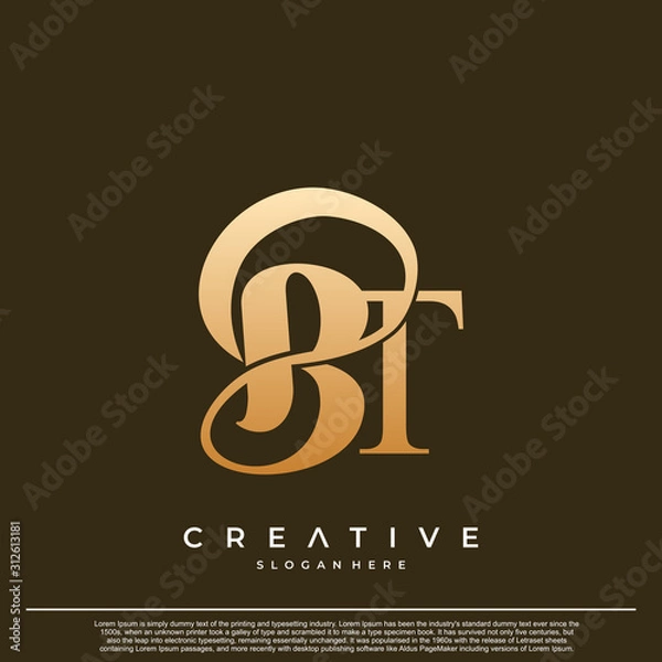Fototapeta Logo Text Initial Letter BT Luxury Monogram. overlapping interlock logo, monogram line art style.
