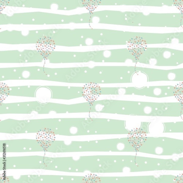 Obraz Seamless Heart Air Balloon Pattern on dark. Hand Drawn Design.