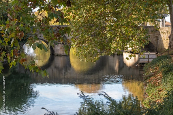 Fototapeta bridge over the river at fall, Chalons en champagne