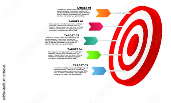 Fototapeta infographic target with 5 step element. Business concept with five options and number, steps or processes. data visualization. Vector illustration.